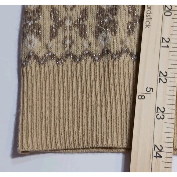 NWT Gloria Vanderbilt Fair Isle Sweater Womens Medium Tan Lurex Gold Thread - Picture 13 of 13
